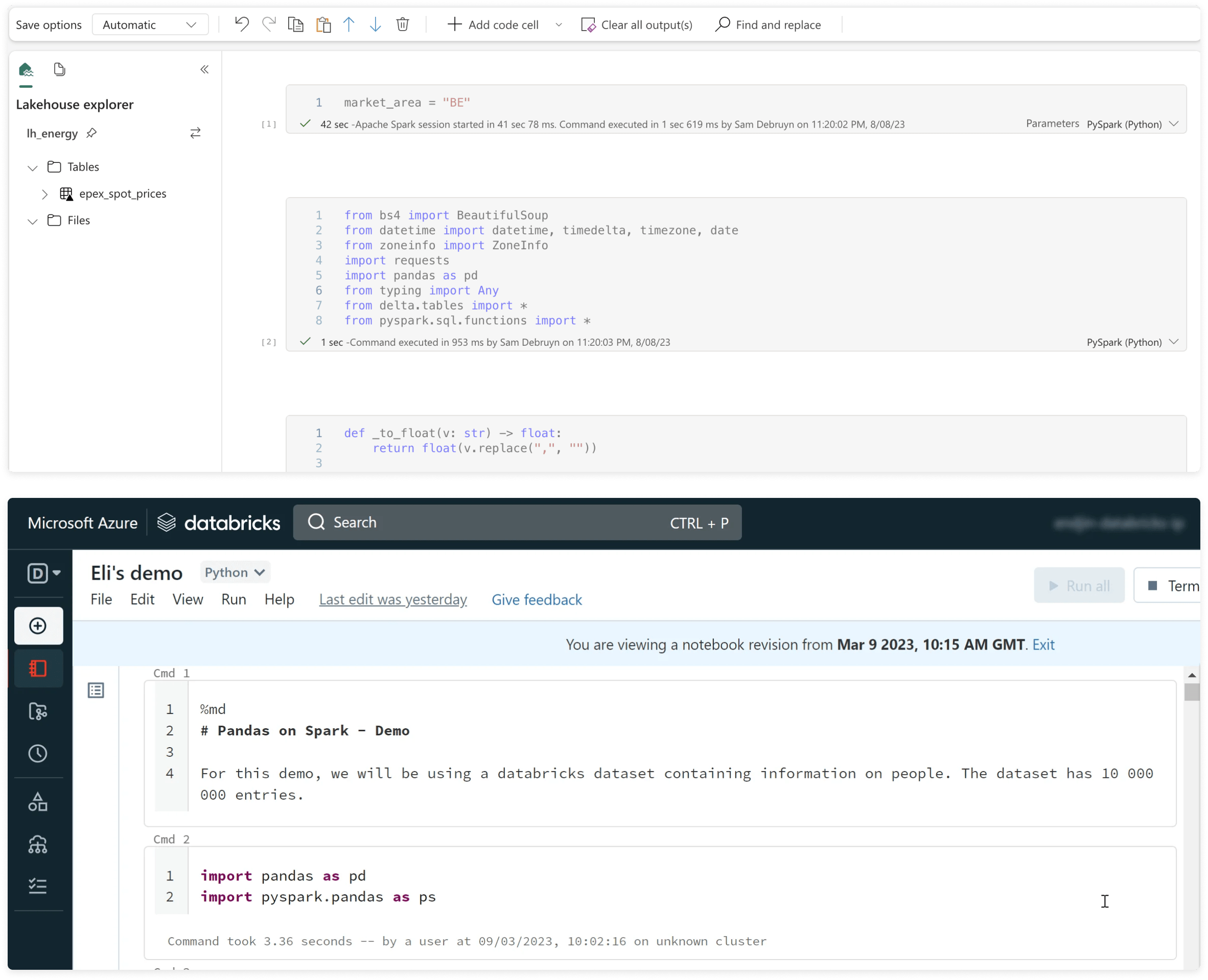 Databricks vs Fabric UI