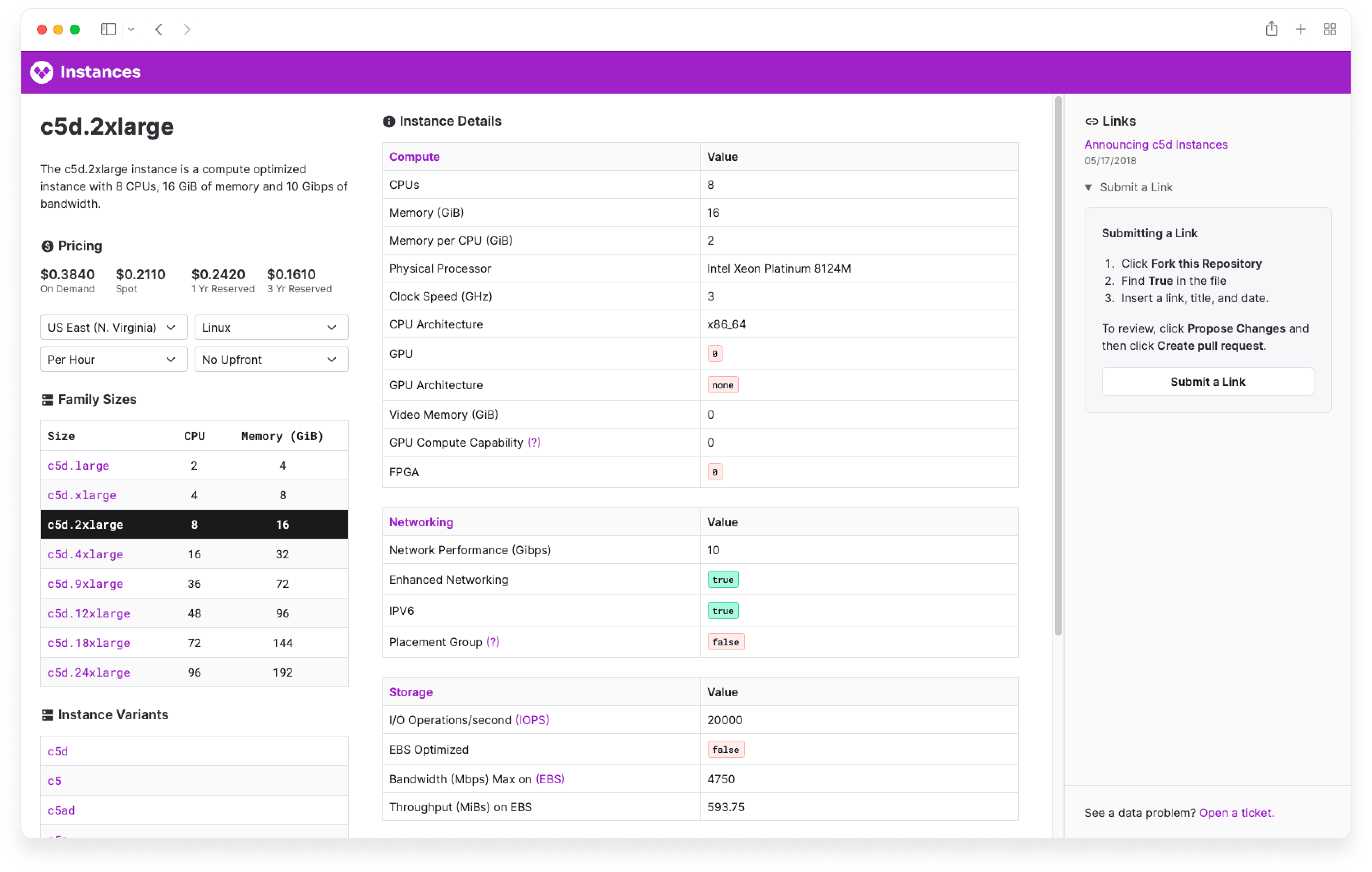 Detail Pages for each instance on EC2Instances.info