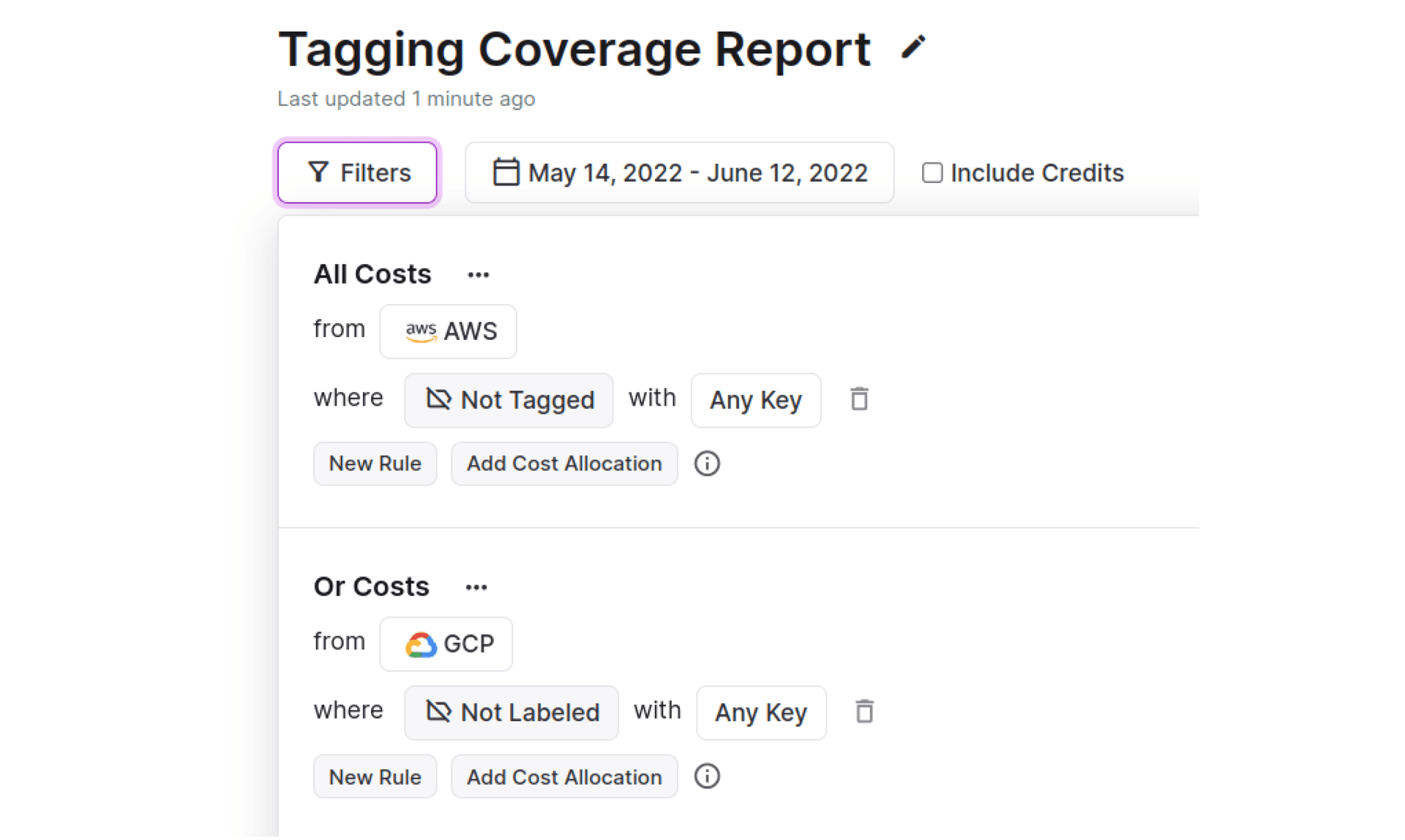 Vantage adds Cost Report Filters for Untagged Resources, Subcategories, and Negation