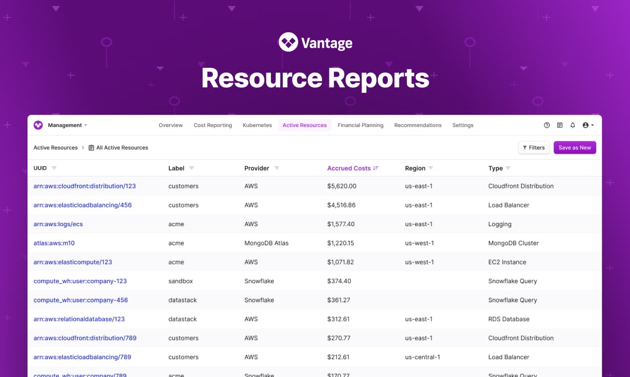 Vantage Launches Resource Reports: View and Filter your Active Resources