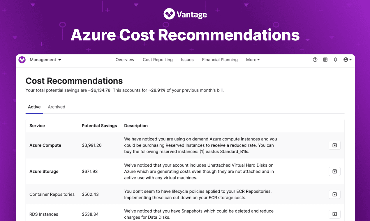 Vantage Launches Azure Cost Recommendations