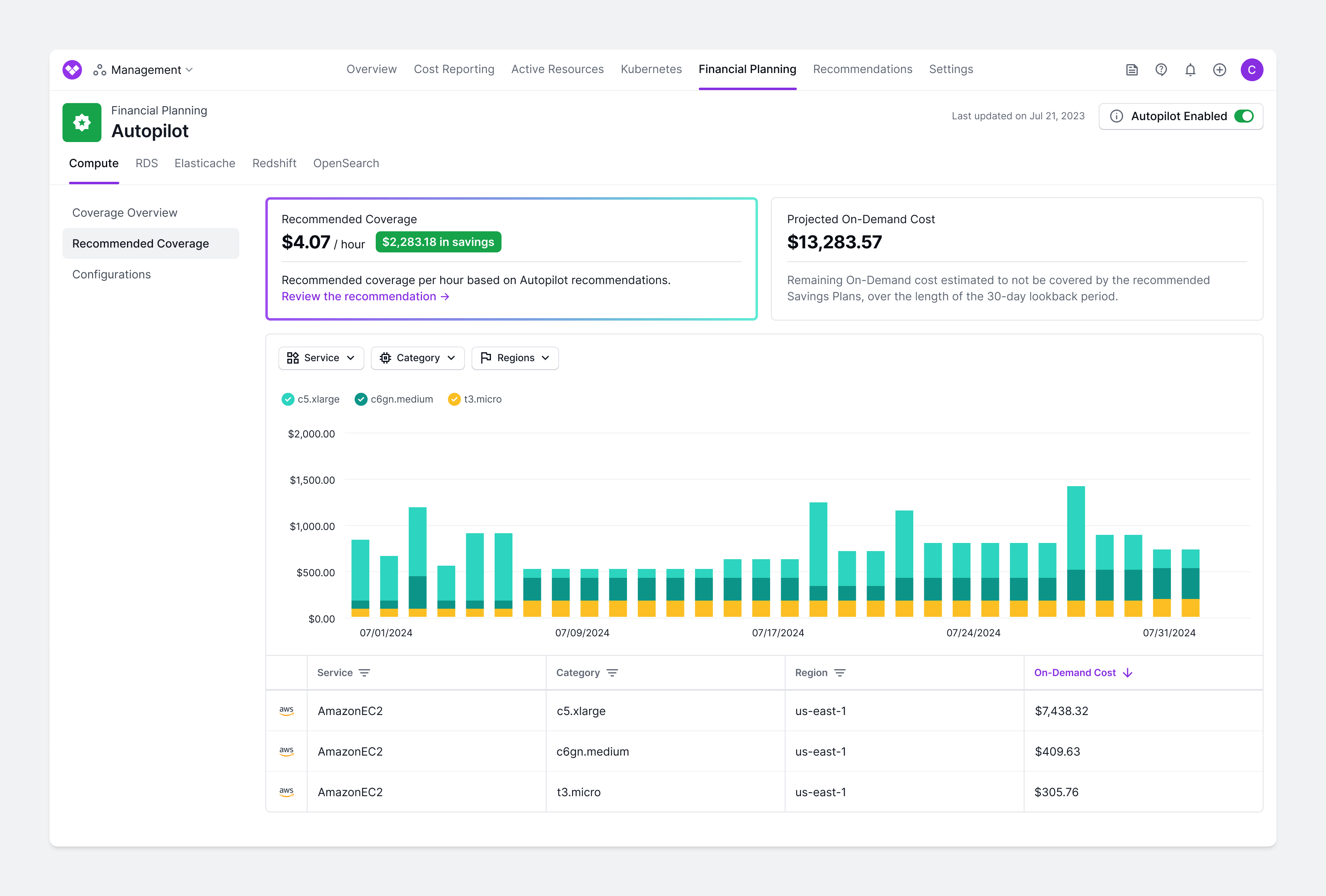 Autopilot dashboard UI